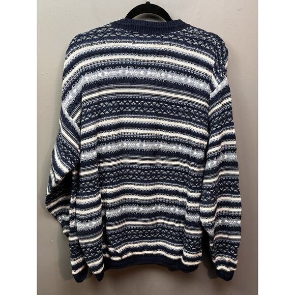 Vintage PDX Sweater Adult Medium Blue Geometric Pullover Cosby Grandpa Striped - Picture 2 of 5